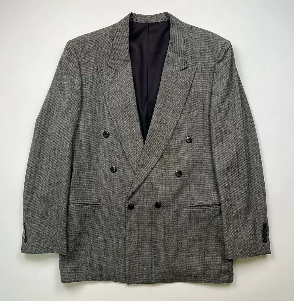 Oscar de la Renta Vintage Double-Breasted Gray Textured Blazer Size 42R see meas